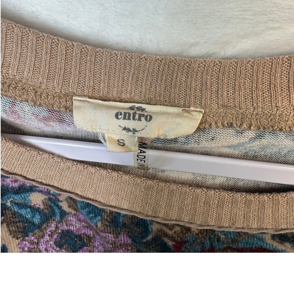 Entro Floral Print Crewneck Sweater Women Size‎ S Bow Sleeve - Picture 5 of 7